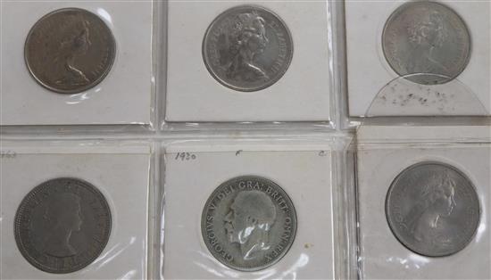 A collection of UK silver and cupro-nickel coinage, florins to crowns, George III to Elizabeth II, Two albums